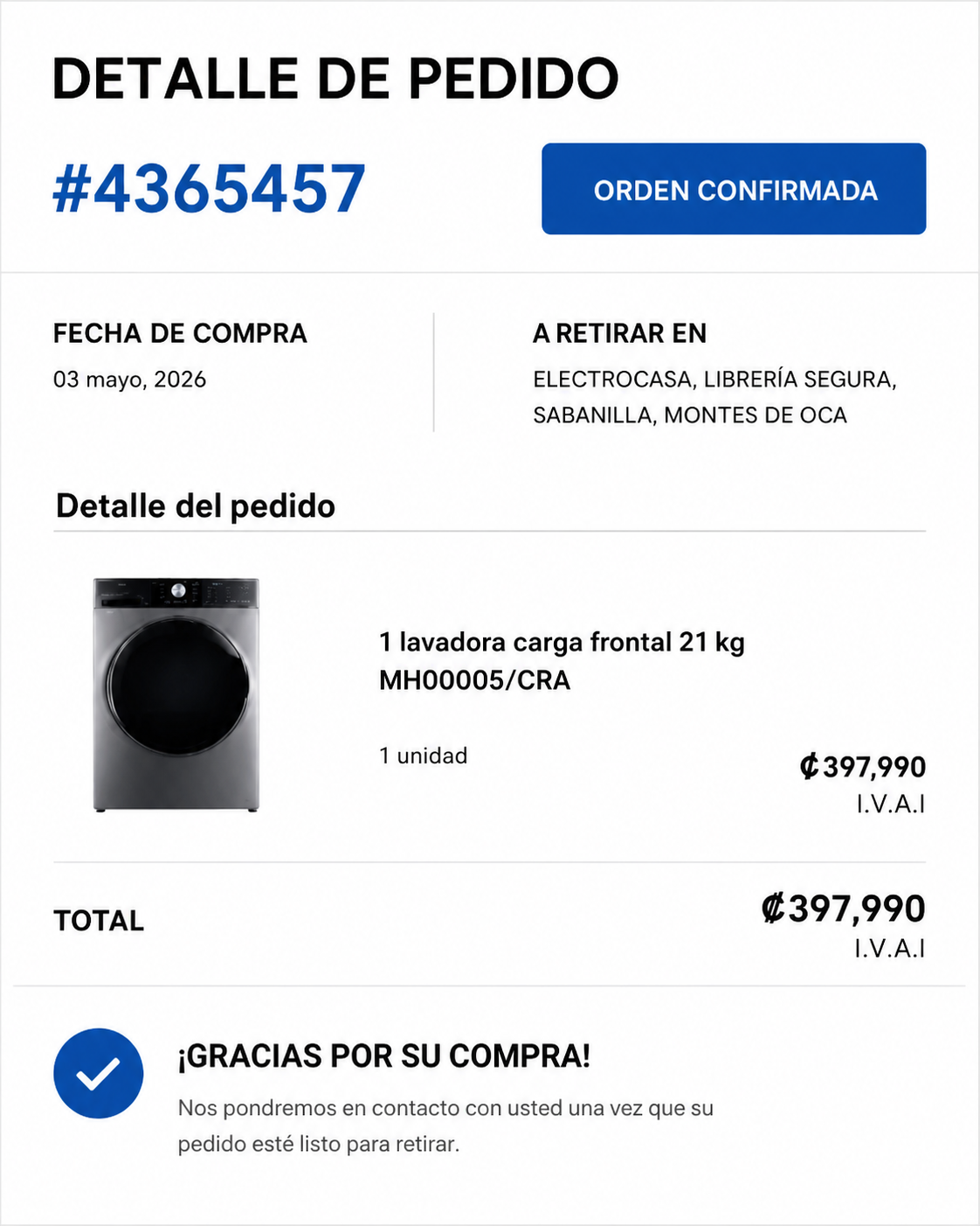 Confirmación del pedido